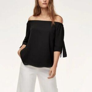 BABATON Malik Off-Shoulder Blouse Black Womens Size XS Aritzia Formal Tie Sleeve